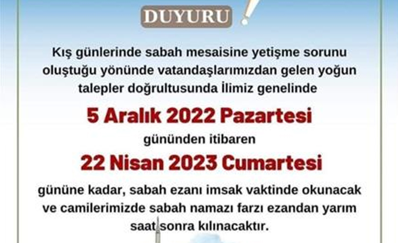 Balıkesir Genelinde Sabah Namazı Ezanları İmsakta Okunacak